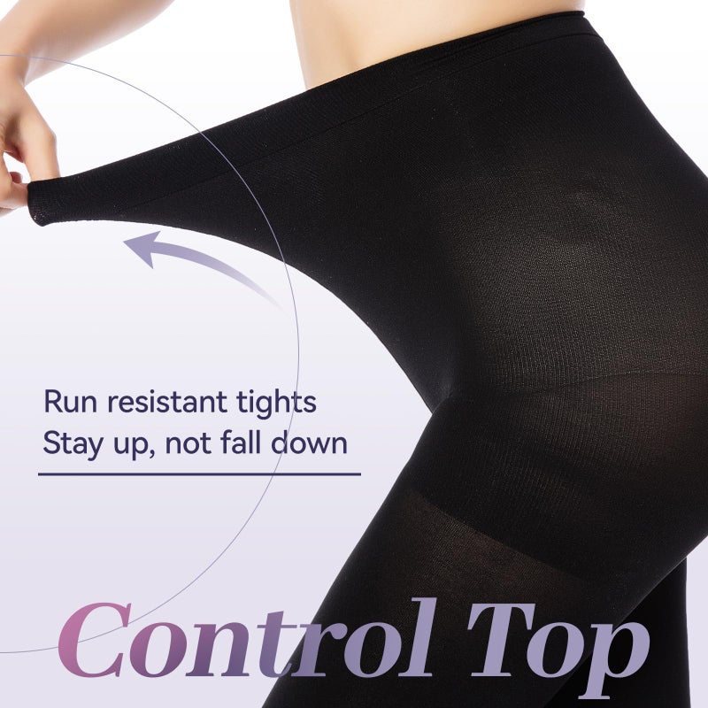 MANZI 1 Pairs Run Resistant Control Top Panty Hose Opaque Tights, X-Large, Black - Image 4